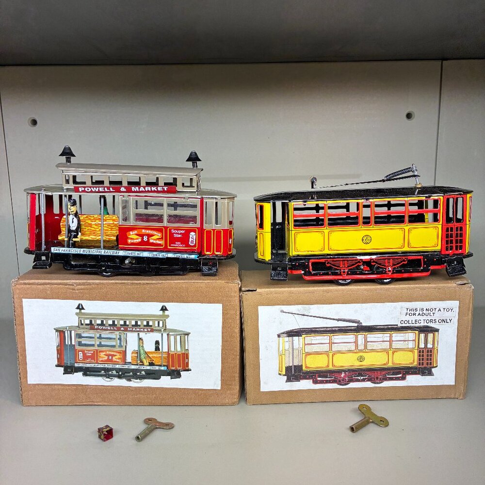 San Francisco Cable Car Wind-up Tin Toy Adult Collection Decoration Bundle Of 2